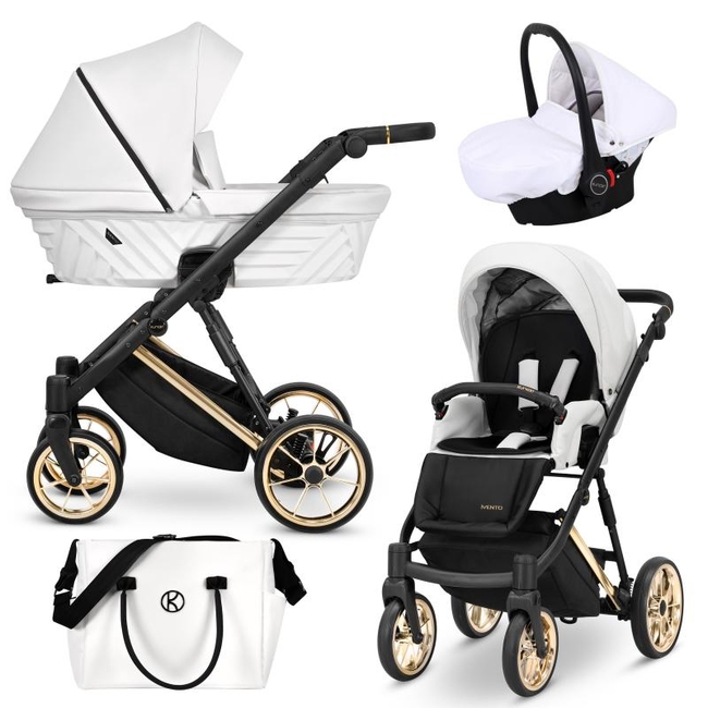 Kunert IVENTO 3 in 1 Complete Travel System Color GOLD Frame IVE-08 White Pearl