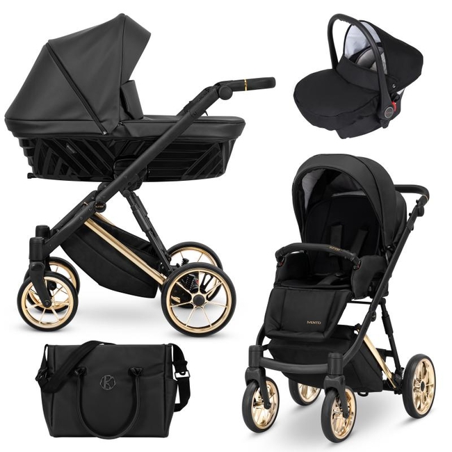 Kunert IVENTO 3 in 1 Complete Travel System Color GOLD Frame IVE-07 Pearl Black