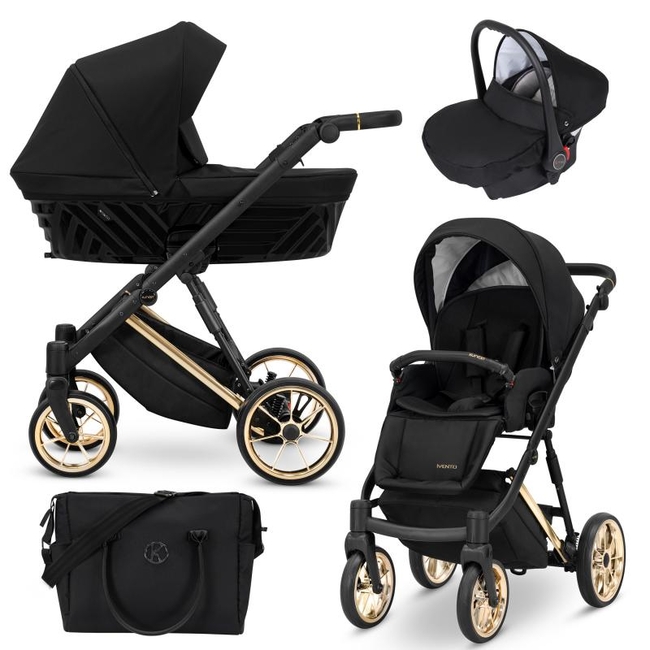 Kunert IVENTO 3 in 1 Complete Travel System Color GOLD Frame IVE-12 Deep Black