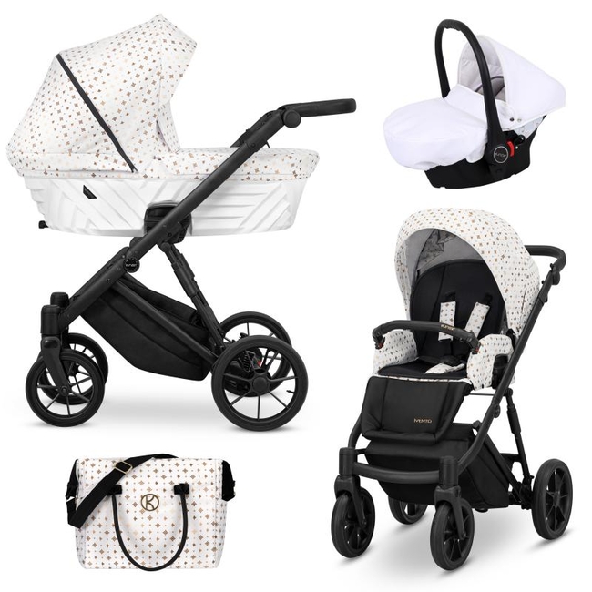 Kunert IVENTO 3 in 1 Complete Travel System Color BLACK Frame IVE-01 White Style