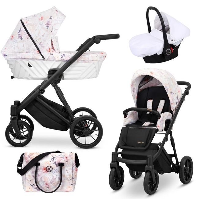 Kunert IVENTO 3 in 1 Complete Travel System Color BLACK Frame IVE-04 Delicate Flowers