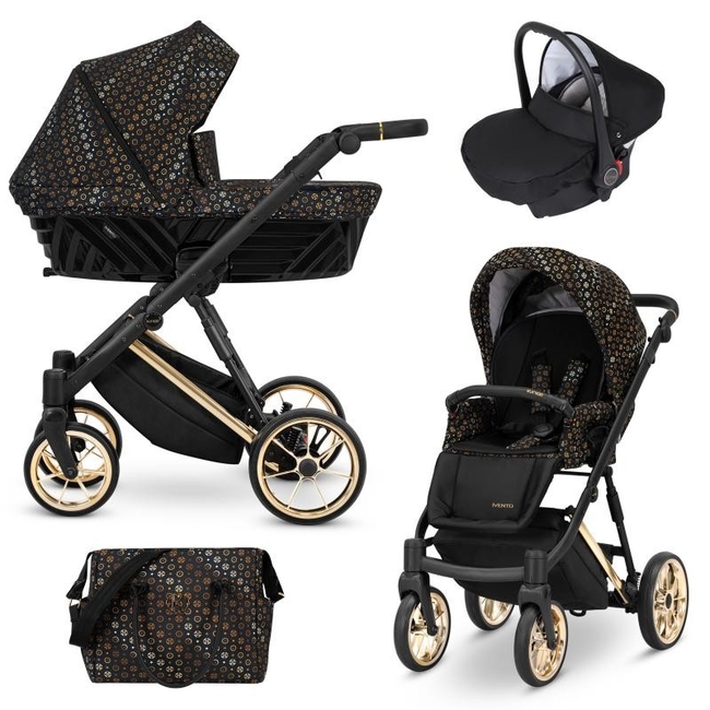 Kunert IVENTO 3 in 1 Complete Travel System Color GOLD Frame IVE-02 Black Elegance