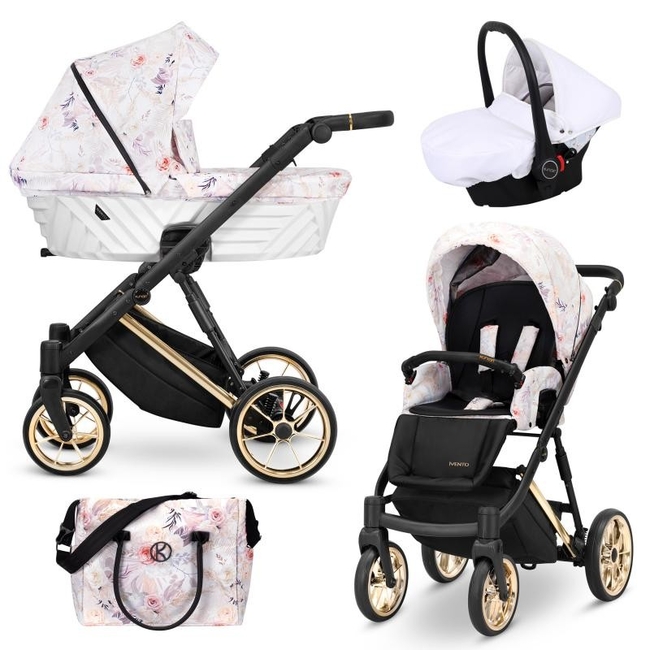 Kunert IVENTO 3 in 1 Complete Travel System Color GOLD Frame IVE-04 Delicate Flowers