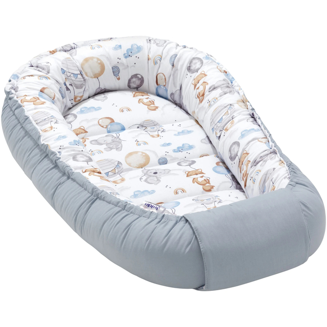 Jukki Baby Nest Cocoon Φωλιά Για Βρέφη 100x55 Διπλής Όψης Σετ 5 τχμ Balloon Friends & Denim Minky