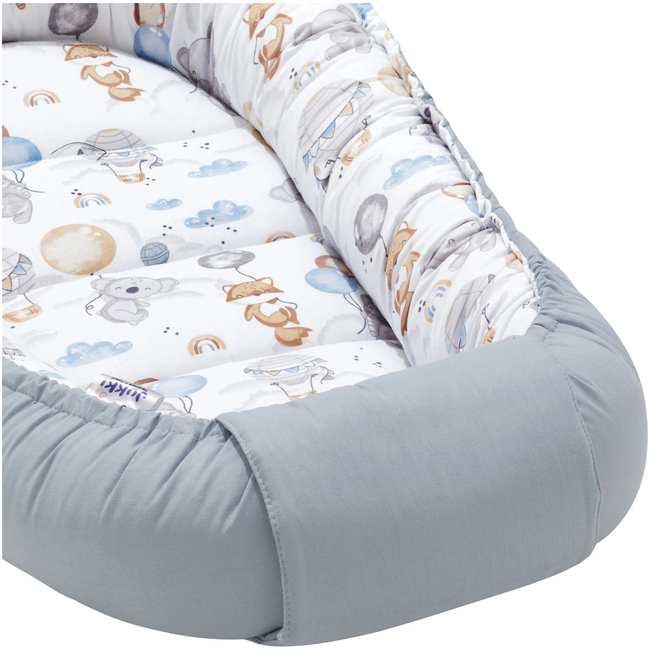 Jukki Baby Nest Cocoon Φωλιά Για Βρέφη 100x55 Διπλής Όψης Σετ 5 τχμ Balloon Friends & Denim Minky