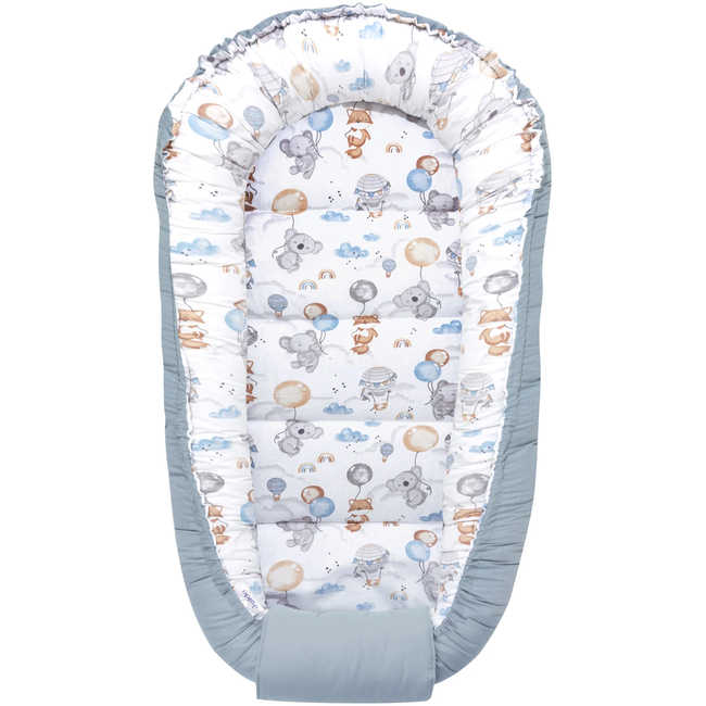 Jukki Baby Nest Cocoon Φωλιά Για Βρέφη 100x55 Διπλής Όψης Σετ 5 τχμ Balloon Friends & Denim Minky