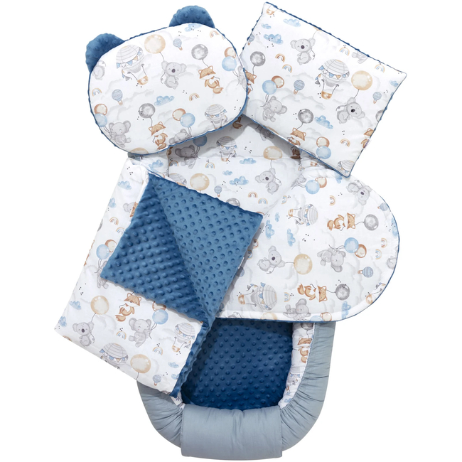 Jukki Baby Nest XXL For Babies 65x120 Set 5 pcs Balloon Friends & Denim Minky