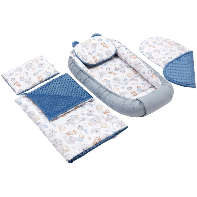 Jukki Baby Nest XXL For Babies 65x120 Set 5 pcs Balloon Friends & Denim Minky