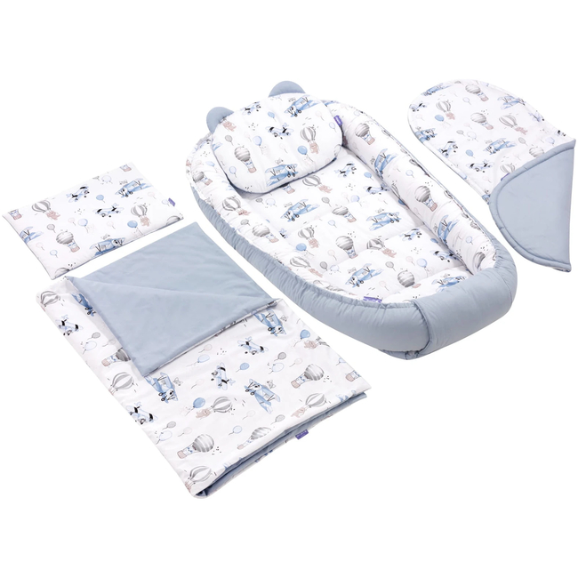 Jukki Baby Φωλιά XXL Για Βρέφη 65x120 Σετ 5 τμχ Balloon Travel Blue