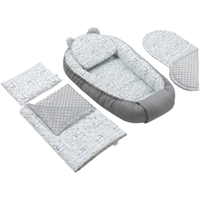 Jukki Baby Φωλιά Για Βρέφη 100x55 Σετ 5 τμχ Υφασμα Minky Hello Kitten 5904506817733