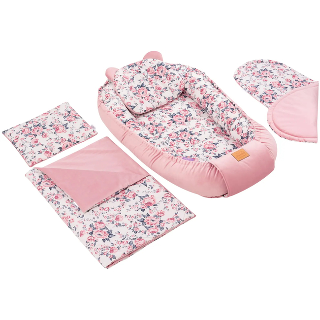Jukki Baby Φωλιά Για Βρέφη 100x55 Σετ 5 τμχ Roses & Smokey βελούδο 5904506816842