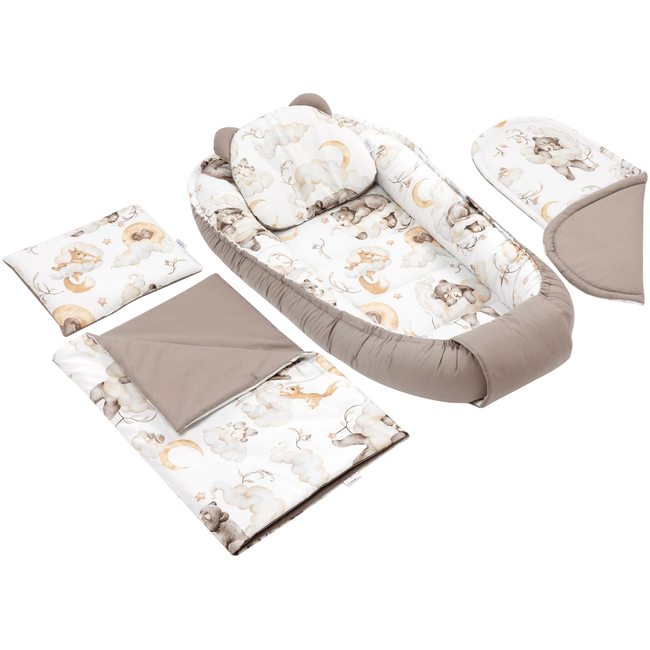 Jukki Baby Φωλιά Για Βρέφη 100x55 Σετ 5 τμχ Υφασμα Sweet Teddy 5904506818747
