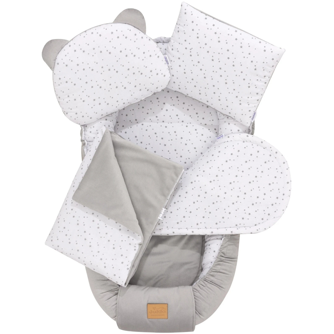Jukki Baby Nest Cocoon 100x55 Double Sided Set of 5 Twinkle Stars & Grey Velvet