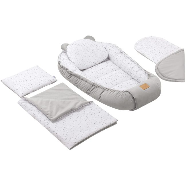 Jukki Baby Nest Cocoon 100x55 Double Sided Set of 5 Twinkle Stars & Grey Velvet