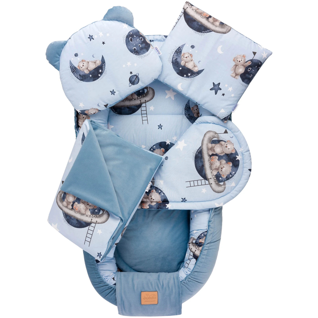 Jukki Baby Φωλιά Για Βρέφη 100x55 Σετ 5 τμχ Astro Bear & Ντένιμ βελούδο 5904506821082