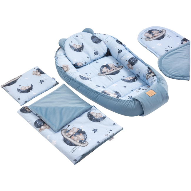 Jukki Baby Φωλιά Για Βρέφη 100x55 Σετ 5 τμχ Astro Bear & Ντένιμ βελούδο 5904506821082