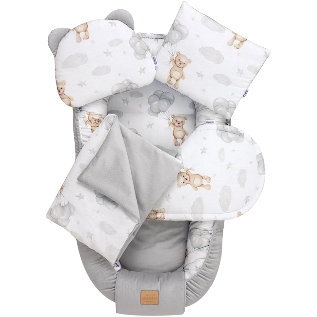 Jukki Baby Nest XXL For Babies 65x120 Set 5 pcs Cloudy Bears & Grey Velvet