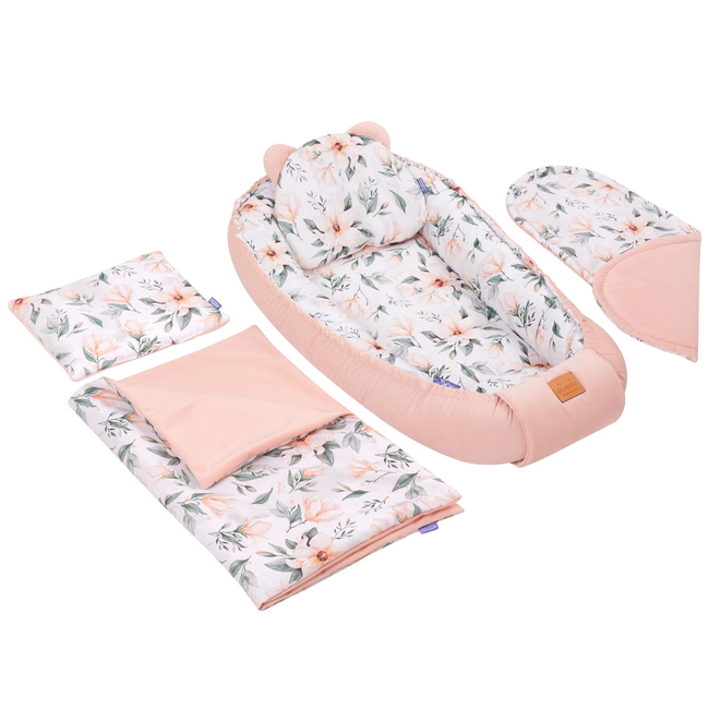 Jukki Baby Nest Cocoon Φωλιά Για Βρέφη 100x55 Διπλής Όψης Σετ 5 τχμ Magnolia Bloom Velvet