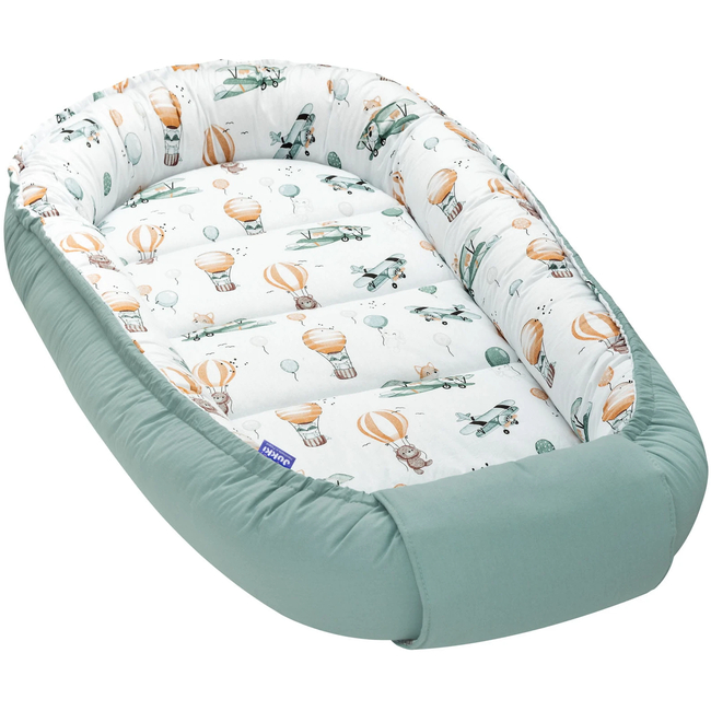 Jukki Baby Φωλιά XXL Για Βρέφη 65x120 Σετ 5 τμχ Balloon Travel & Σμαράγδι Minky