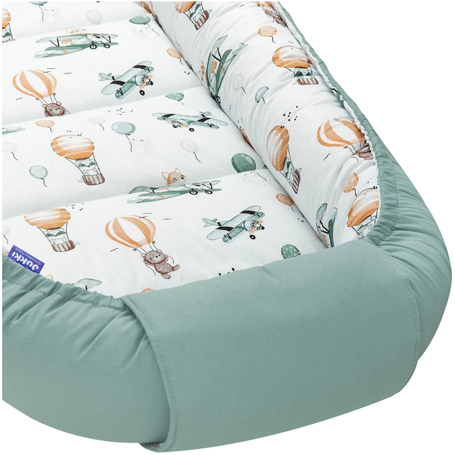 Jukki Baby Φωλιά XXL Για Βρέφη 65x120 Σετ 5 τμχ Balloon Travel & Σμαράγδι Minky