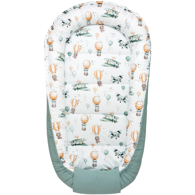 Jukki Baby Φωλιά XXL Για Βρέφη 65x120 Σετ 5 τμχ Balloon Travel & Σμαράγδι Minky