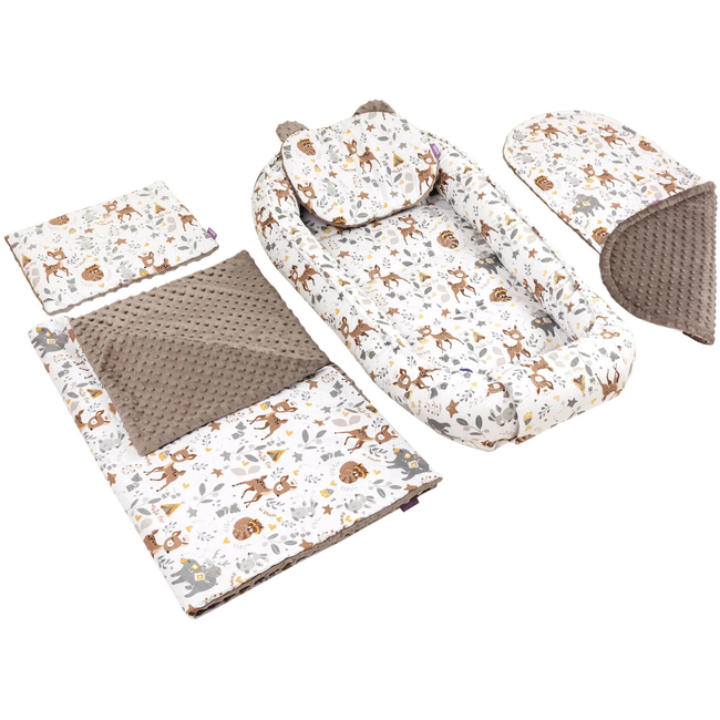 Jukki Baby Φωλιά XXL Για Βρέφη 65x120 Σετ 5 τμχ Magical Woodland & Μόκα Minky