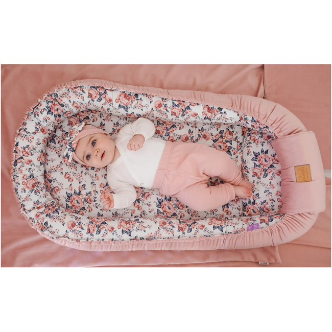 Jukki Baby Φωλιά XXL Για Βρέφη 65x120 Σετ 5 τμχ Roses & Smokey Ροζ Soft Velvet