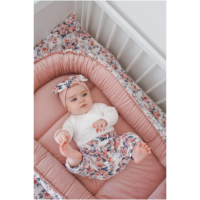 Jukki Baby Φωλιά XXL Για Βρέφη 65x120 Σετ 5 τμχ Roses & Smokey Ροζ Soft Velvet