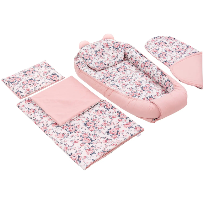 Jukki Baby Φωλιά XXL Για Βρέφη 65x120 Σετ 5 τμχ Roses