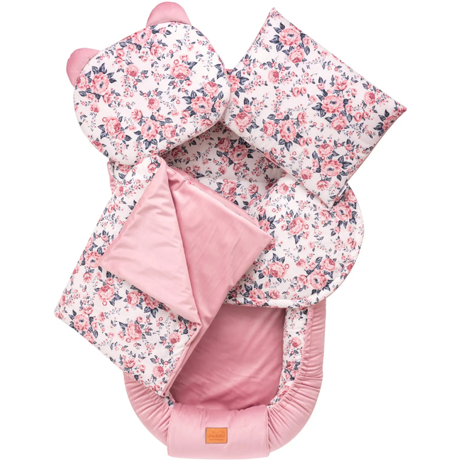 Jukki Baby Nest XXL For Babies 65x120 Set 5 pcs Roses & Smokey pink Soft Velvet