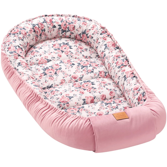 Jukki Baby Φωλιά XXL Για Βρέφη 65x120 Σετ 5 τμχ Roses & Smokey Ροζ Soft Velvet