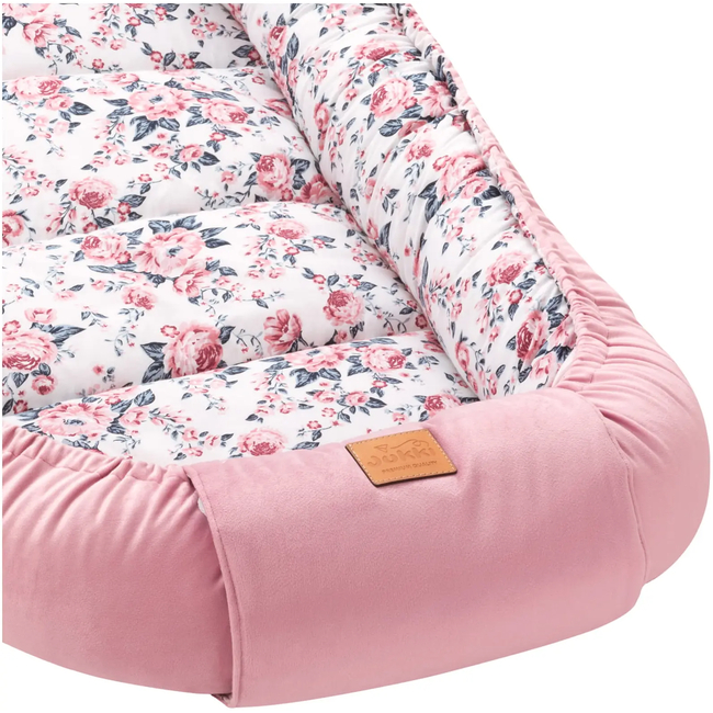 Jukki Baby Φωλιά XXL Για Βρέφη 65x120 Σετ 5 τμχ Roses & Smokey Ροζ Soft Velvet