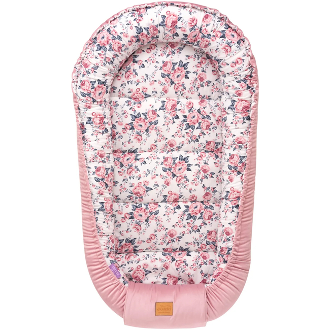 Jukki Baby Φωλιά XXL Για Βρέφη 65x120 Σετ 5 τμχ Roses & Smokey Ροζ Soft Velvet