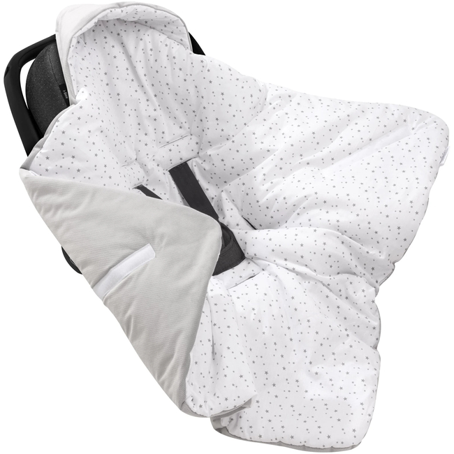 JUKKI Car Seat Blanket with Hood Twinkle Stars & Grey Velvet