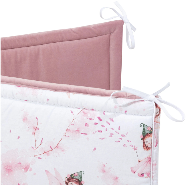 JUKKI Πάντα Κούνιας 180 x 30 cm για κρεβάτι 120 x 60 cm Little Fairy & Smokey Ροζ Soft Velvet