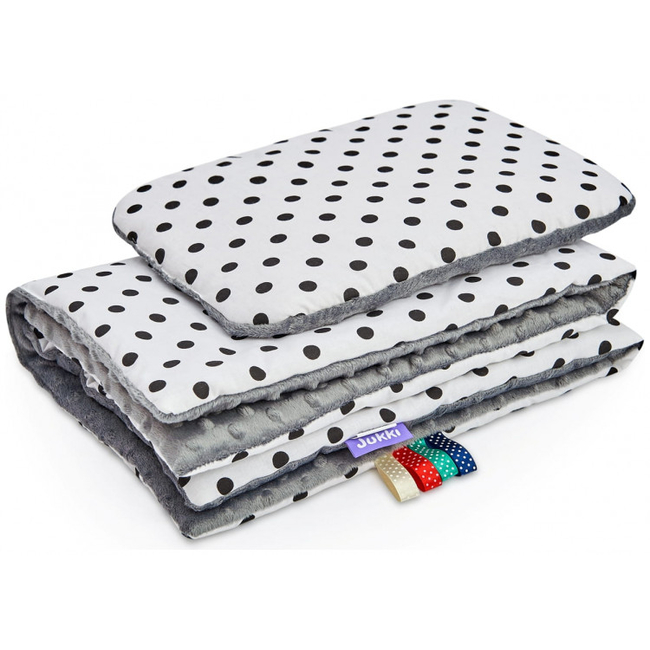 JUKKI 2 in 1 Απαλή Βρεφική Κουβέρτα & Μαξιλάρι - Dot and Grey Minky 5907534752120