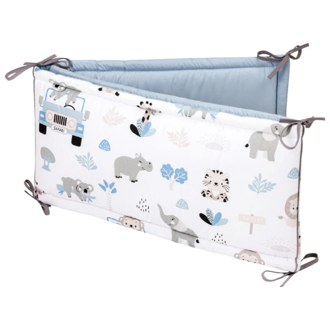 JUKKI Cot Bumper 180 x 30 cm for Bed 120 x 60 cm Blue Safari
