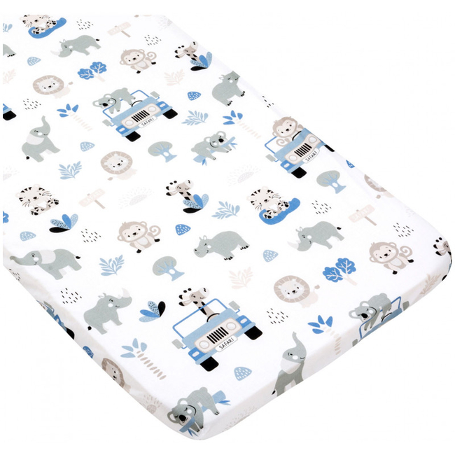 JUKKI Cot/bed Fitted sheet 60x120 CM Blue Safari 5904506804085