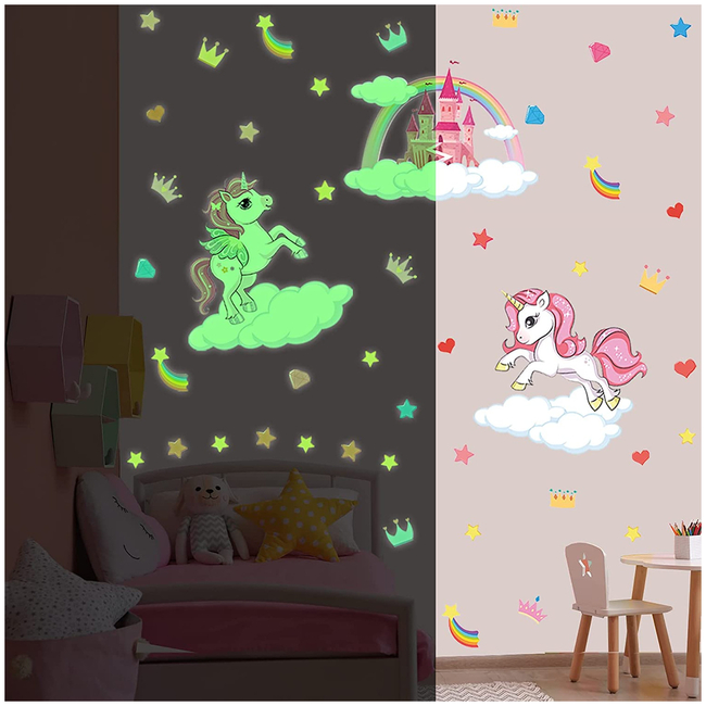 Kairne Phosphorescent Wall Stickers For Kids Room Castle Unicorn X001FIRQAL