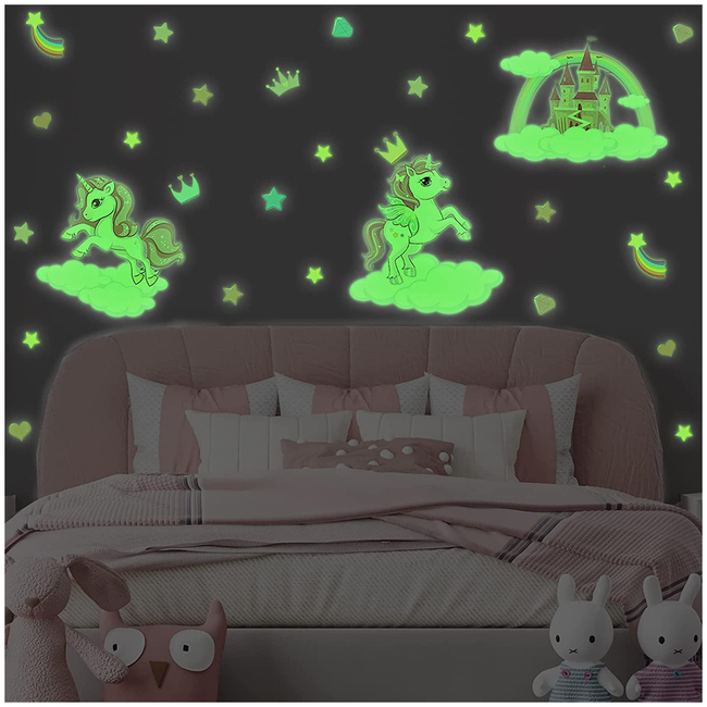 Kairne Phosphorescent Wall Stickers For Kids Room Castle Unicorn X001FIRQAL