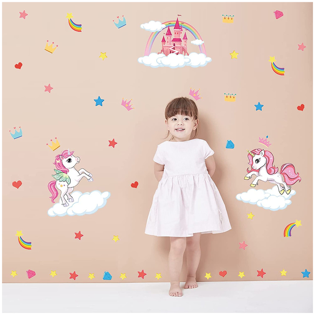 Kairne Phosphorescent Wall Stickers For Kids Room Castle Unicorn X001FIRQAL