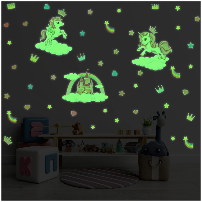Kairne Phosphorescent Wall Stickers For Kids Room Castle Unicorn X001FIRQAL