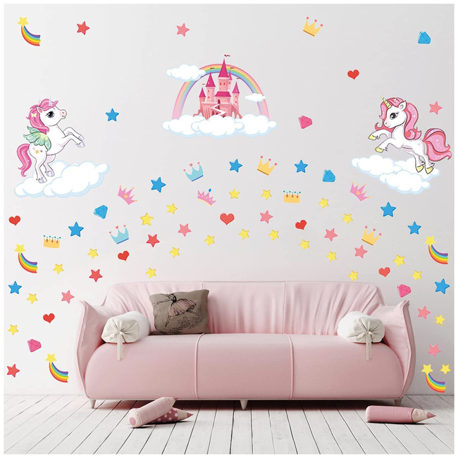 Kairne Phosphorescent Wall Stickers For Kids Room Castle Unicorn X001FIRQAL