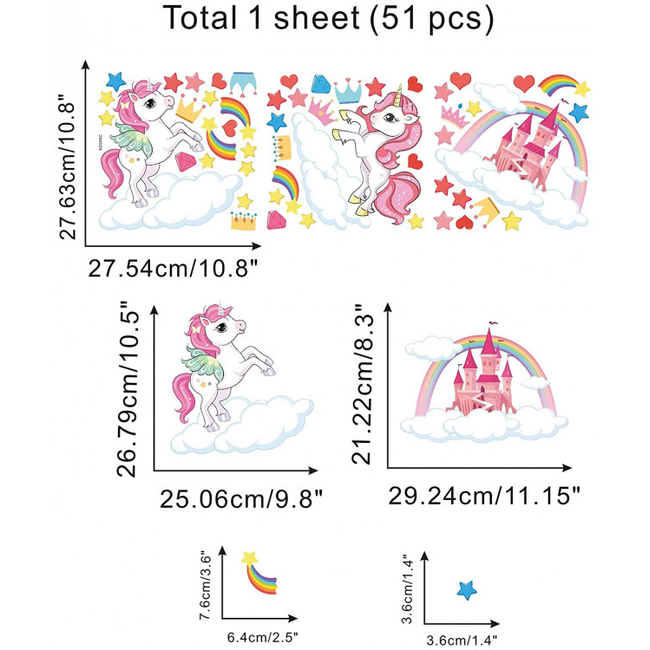 Kairne Φωσφορούχα Αυτοκόλλητα Τοίχου Για Παιδικό Δωμάτιο Castle Unicorn X001FIRQAL