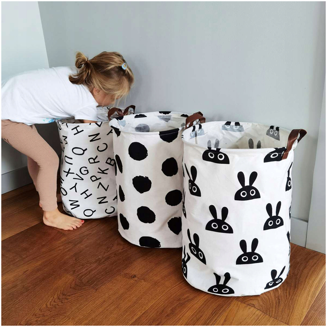 Cotton Laundry Bag Toy Storage Basket - Black White