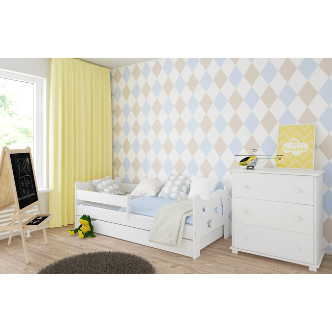 Toddler Children Kids Bed Kamile from 140 to 180x80 cm Including Mattress + Drawer White