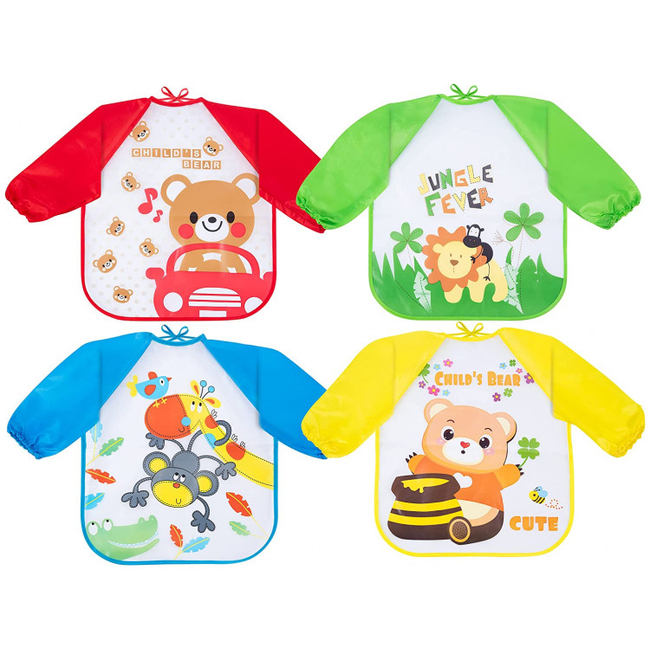 Karids Set of 4 pcs Waterproof Bibs with Sleeve 6-24 months