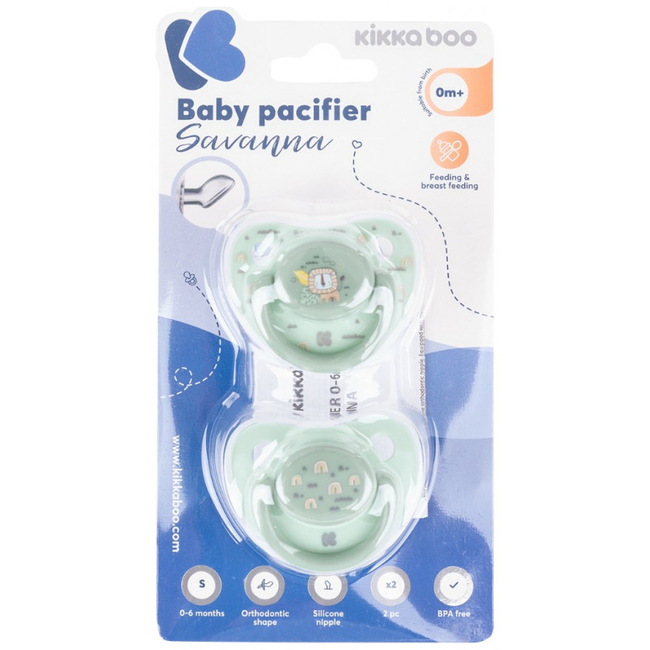 Kikka Boo 2 ΤΜΧ Ορθοδοντικές Πιπίλες Σιλικόνης 0-6 m Savanna Mint 31303010043