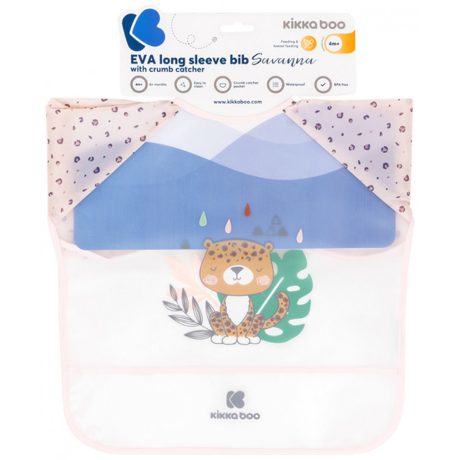 Kikka Boo Waterproof Bib with Sleeves & Dust Collector Savanna Pink 31303030032