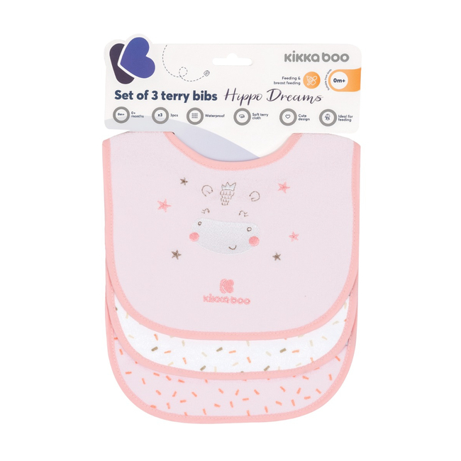 Kikka Boo Bibs Set of 3 Pieces with Velcro Hippo Dreams Pink 31303030030